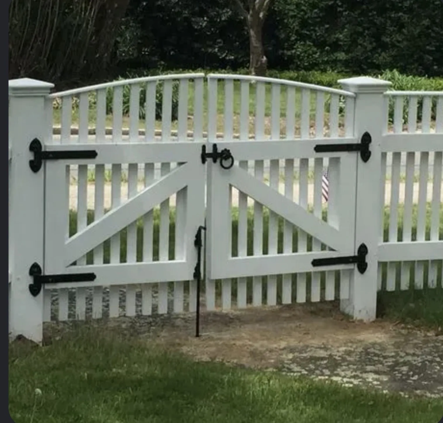 White Arched Picket Double Gate project by Excalibur Fence and Iron Works