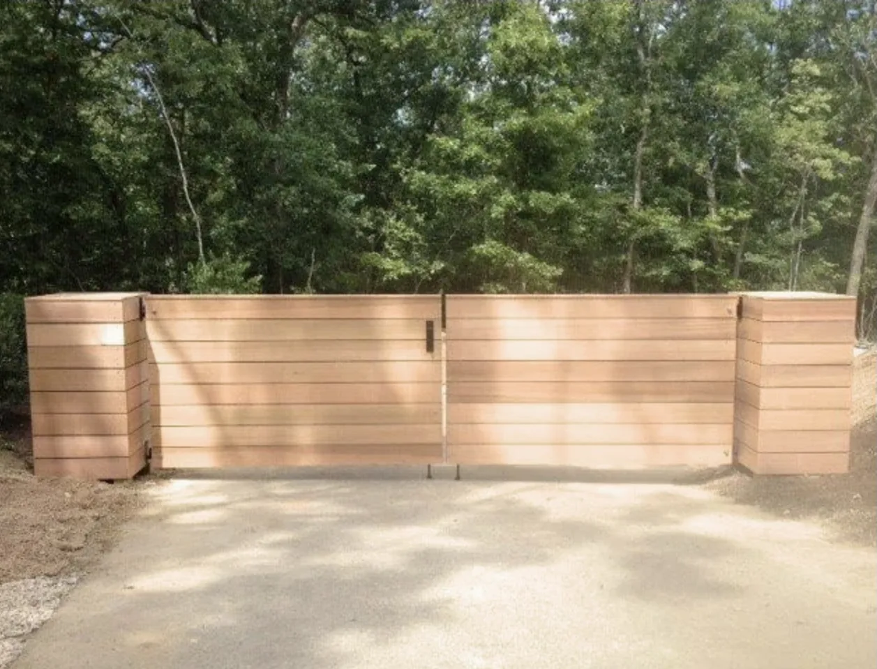 Horizontal Cedar Driveway Gate project by Excalibur Fence and Iron Works